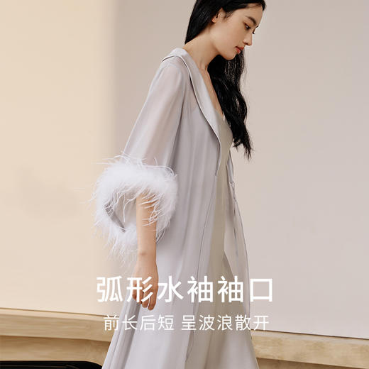 【逸羽华裳】真丝睡袍女100%桑蚕丝奢华多穿轻盈优雅睡衣吊带金三塔  YSFEC102 商品图3