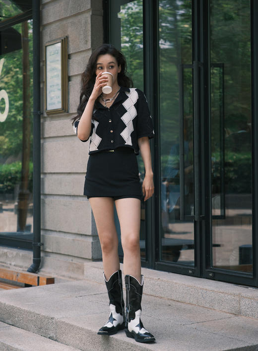 菱形镂空针织上衣 商品图1