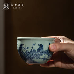 问鼎鼎青青花风水缸杯（岁寒三友花鸟）