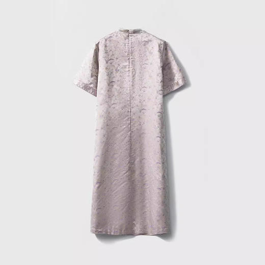 丁摩 高端宋锦连衣裙 新中式桑蚕丝旗袍裙立领短袖女真丝前开叉裙子4ZF-005 商品图3