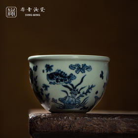 问鼎鼎青青花风水缸杯（鱼藻纹）