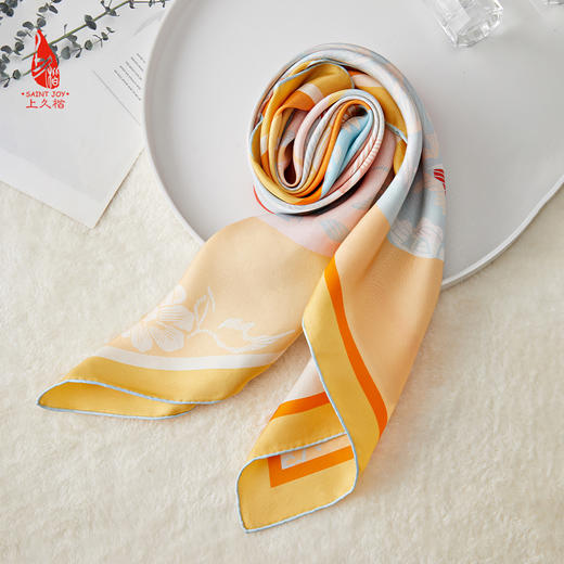 SAINTJOY/上久楷礼盒 闻相和韵   陶瓷盖碗  宋锦腰扇 SPS24G02-2   双面印花真丝方巾 FJS24006 商品图12