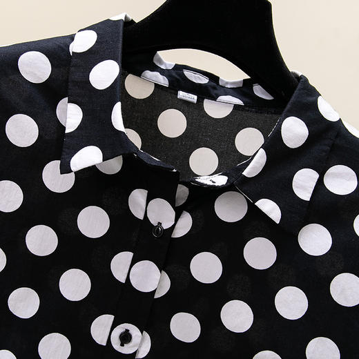雀说波点纯棉衬衫女五分袖新款宽松休闲翻领上衣小衫AL25003 商品图6