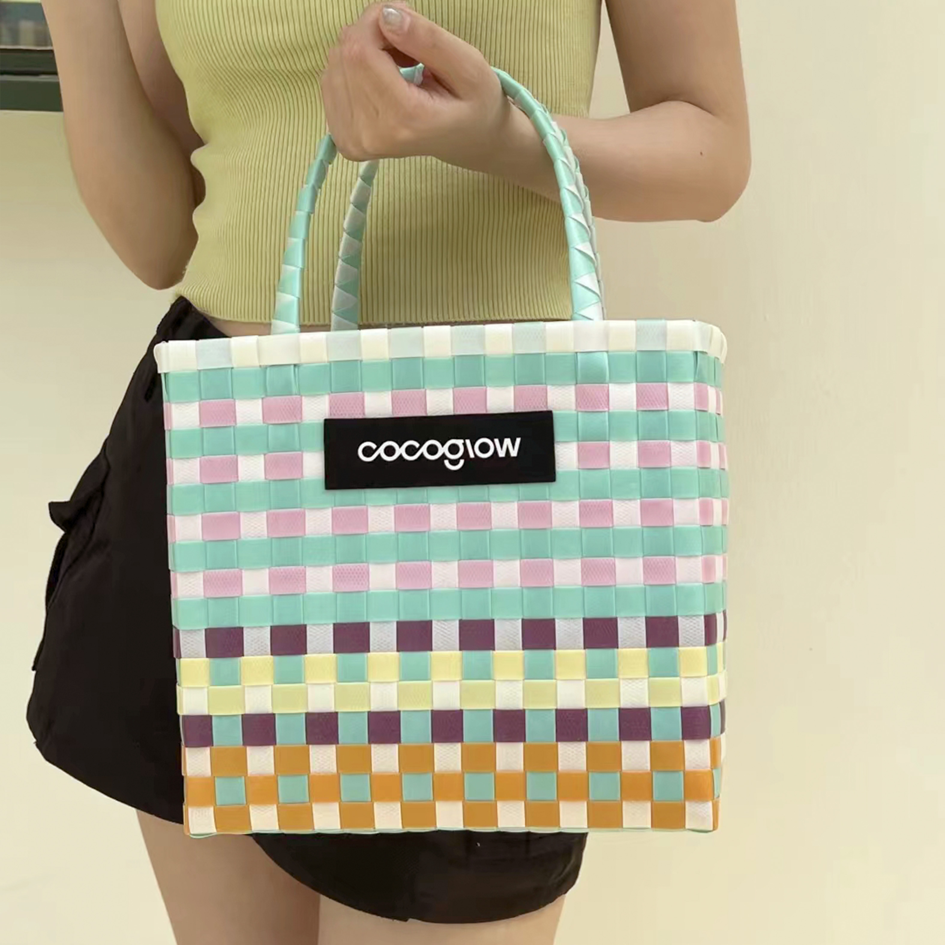 cocoglow·芋泥冰淇淋女士手提包手工工艺编织中号包