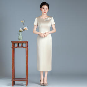 香槟色改良旗袍气质高贵连衣裙婚宴礼服LHS