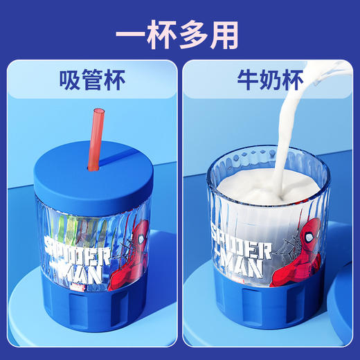 迪士尼正版吸管玻璃杯家用儿童水杯蜘蛛侠夏季燕麦牛奶杯子女宝宝喝奶杯幼儿园开学季学生水杯 商品图3