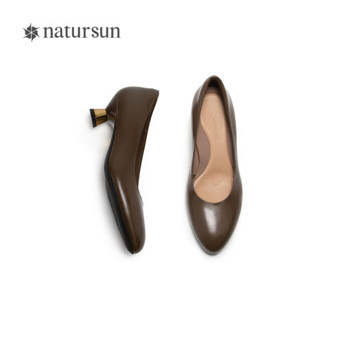 natursun小猫跟单鞋女平稳舒适不累脚超软羊皮高跟鞋N24429604 商品图3