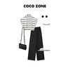 COCO ZONE 通勤风气质翻领条纹衬衣蝙蝠袖单排纽扣 23C18812 商品缩略图4