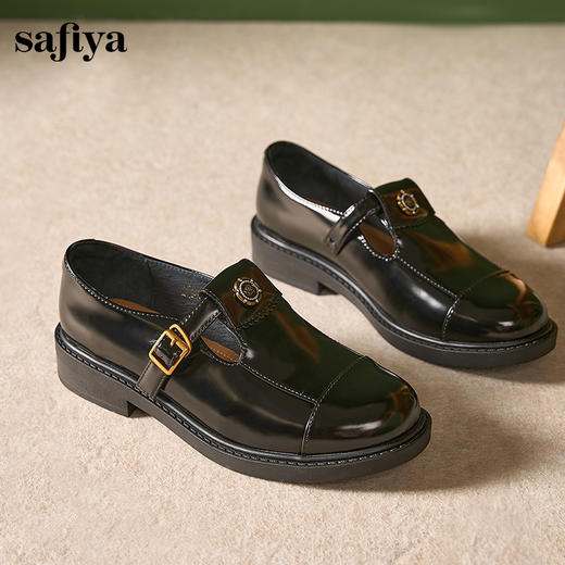 Safiya/索菲娅法式复古T字带玫瑰扣深口粗跟玛丽珍小皮鞋 SFD1112050/SF43112050 商品图5
