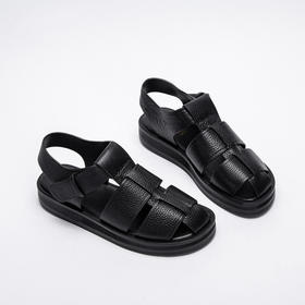 CHCH2024夏季女鞋包头真皮平底猪笼鞋复古缕空编织罗马鞋女鞋