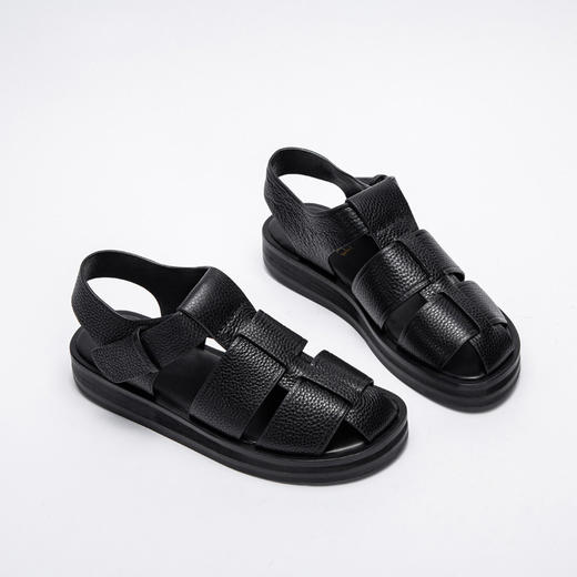 CHCH2024夏季女鞋包头真皮平底猪笼鞋复古缕空编织罗马鞋女鞋 商品图0