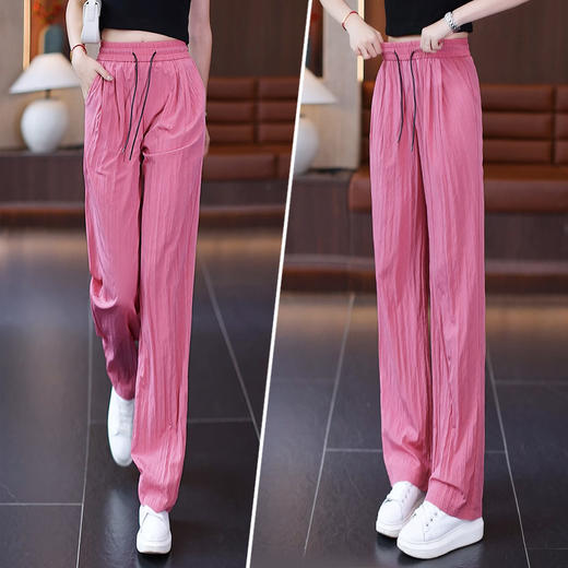 YM 9981阔腿裤薄款高腰垂感抽绳直筒本裤速干休闲裤 商品图0