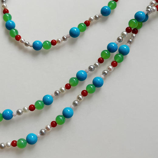 BY EVITA系列 CHIC系列 18K镶月光石、松石、珊瑚、玉髓和AKOYA 项链 商品图2