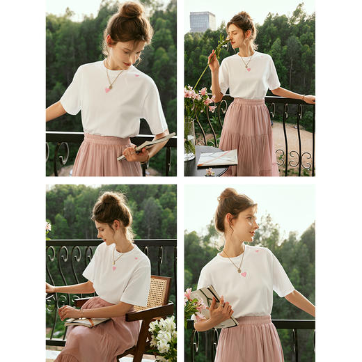 OLrain欧芮儿法式白色短袖T恤女夏季2023年新款宽松爱心刺绣上衣 商品图3