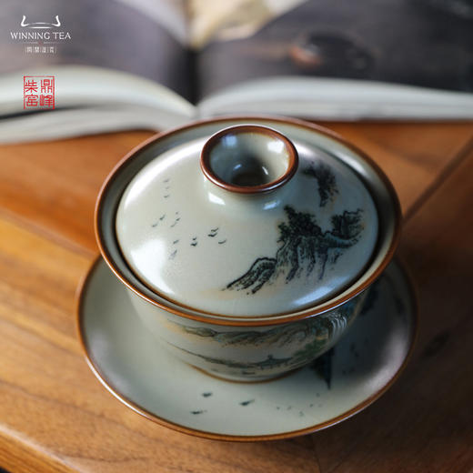 问鼎汝瓷鼎峰柴窑正德盖碗（山水1）（缺货） 商品图5