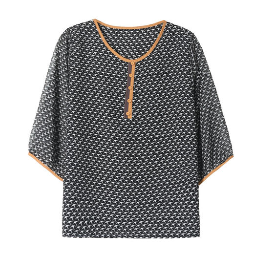 QY8-1001 妈妈夏装七分袖上衣洋气纯色中袖小衫50岁中老 年女衬衫 商品图4