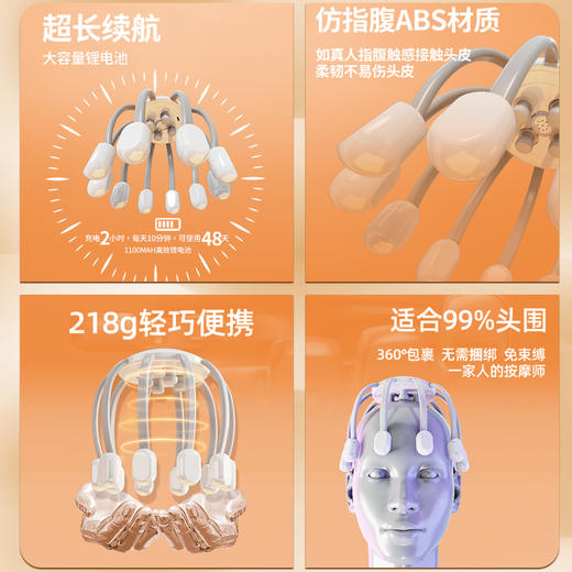 和正·头部按摩器八爪鱼头皮全自动经络疏通头疼电动指压按摩仪 至臻款14颗按摩头+5种模式+蓝牙+10档力度 商品图6