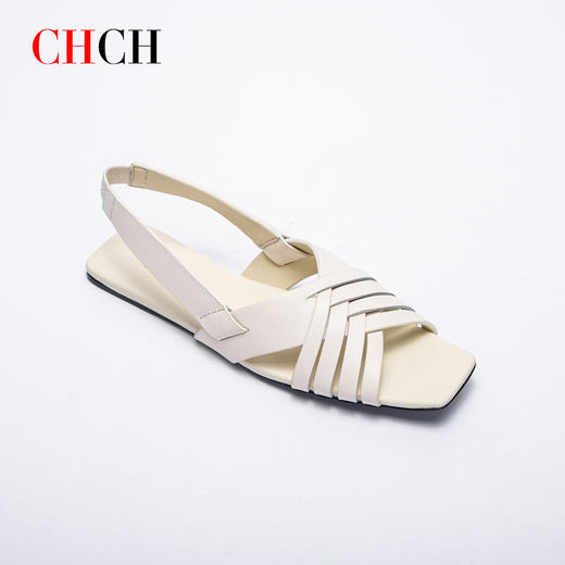 CHCH编织凉鞋女2024夏季新款真皮露趾方头经典缕空罗马鞋女鞋 商品图2