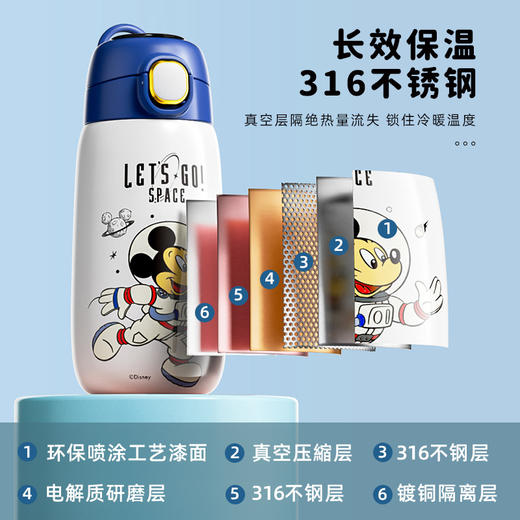 迪士尼儿童保温杯316食品级学生上学专用不锈钢水杯一键弹盖杯子幼儿园开学季学生水杯 商品图3
