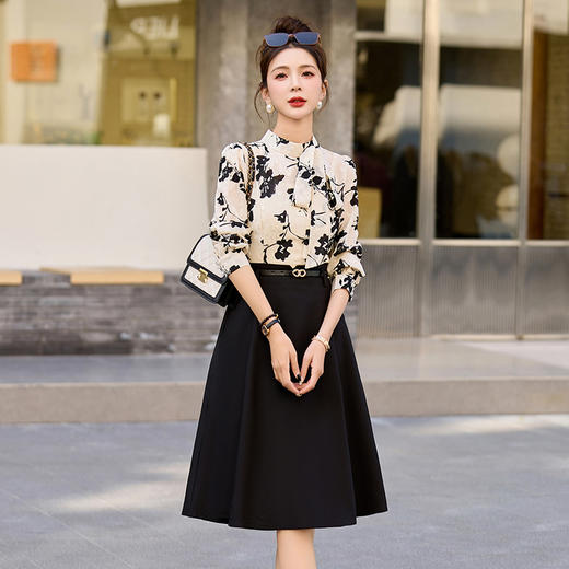 HR WS29019假两件印花连衣裙高腰A字显瘦洋气裙 商品图1