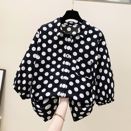 雀说波点纯棉衬衫女五分袖新款宽松休闲翻领上衣小衫AL25003 商品图3