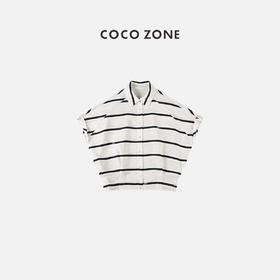 COCO ZONE 通勤风气质翻领条纹衬衣蝙蝠袖单排纽扣 23C18812