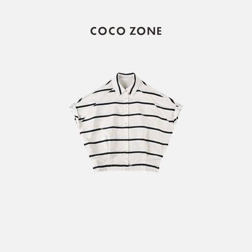 COCO ZONE 通勤风气质翻领条纹衬衣蝙蝠袖单排纽扣 23C18812 商品图0