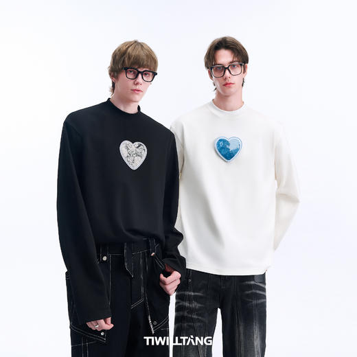 TIWILLTANG启世录“焕域心启”休闲白色圆领卫衣宽松长袖T恤上衣 商品图1