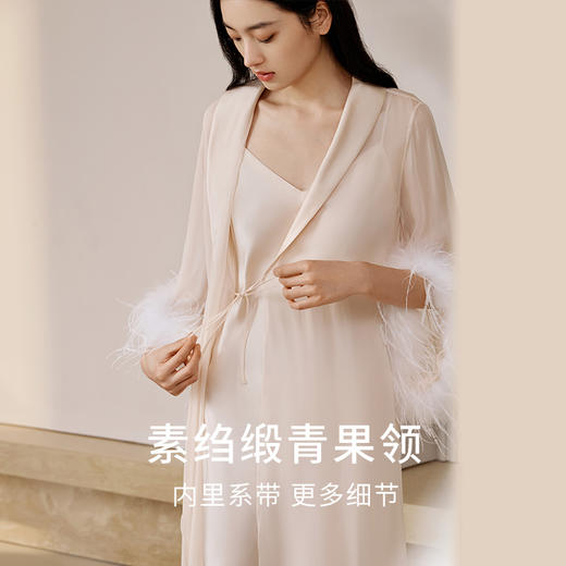 【逸羽华裳】真丝睡袍女100%桑蚕丝奢华多穿轻盈优雅睡衣吊带金三塔  YSFEC102 商品图1