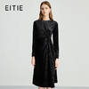 EITIE爱特爱优雅法式复古丝绒暗纹收腰黑色连衣裙秋季新款C2407402（轻微浮色 ，不要跟浅色系衣服一起穿/洗） 商品缩略图0