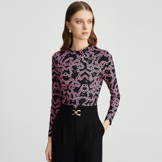 EITIE爱特爱秋季新款修身显瘦百搭印花小上衣7513215 商品图3