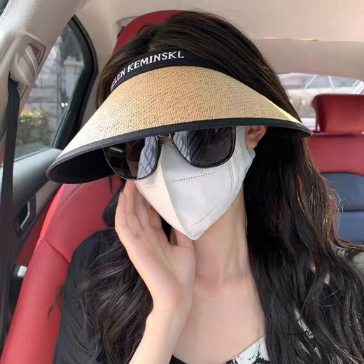 「9.9到手！3色可选」空顶uv防晒帽女夏防紫外线大帽檐沙滩遮阳草帽骑车遮脸太阳帽配饰 商品图1