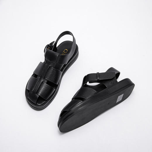 CHCH2024夏季女鞋包头真皮平底猪笼鞋复古缕空编织罗马鞋女鞋 商品图5