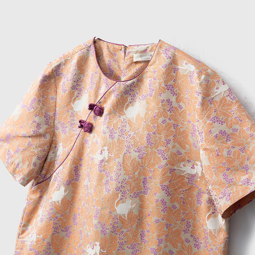 丁摩 高端宋锦连衣裙新中式桑蚕丝旗袍裙短袖女真丝裙子4ZF-009 商品图1