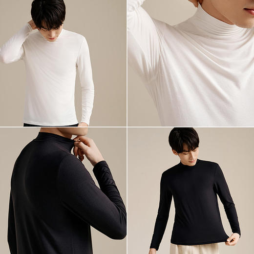 【弹弹蚕丝肌肤衣】金三塔桑蚕丝莫代尔男士上衣半高领弹力打底衫  NZMEC720 商品图3