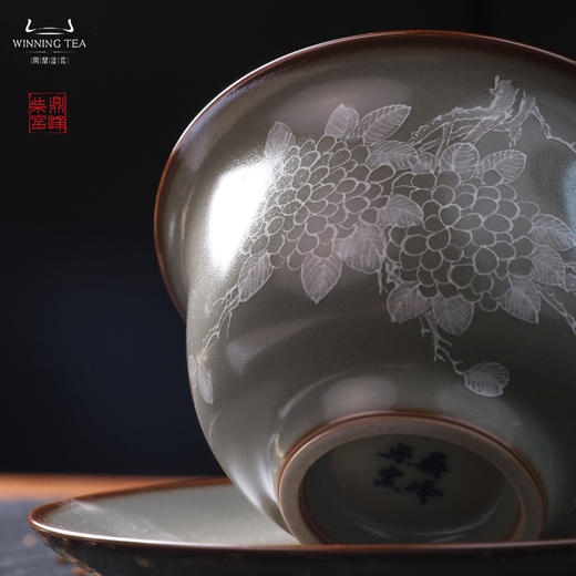 问鼎汝瓷鼎峰柴窑正德盖碗 （白描）（绣球花）（缺货） 商品图2