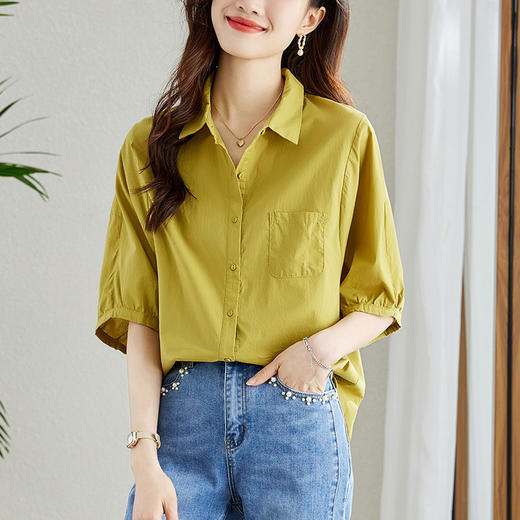 雀说波点纯棉衬衫女五分袖新款宽松休闲翻领上衣小衫AL25003 商品图1