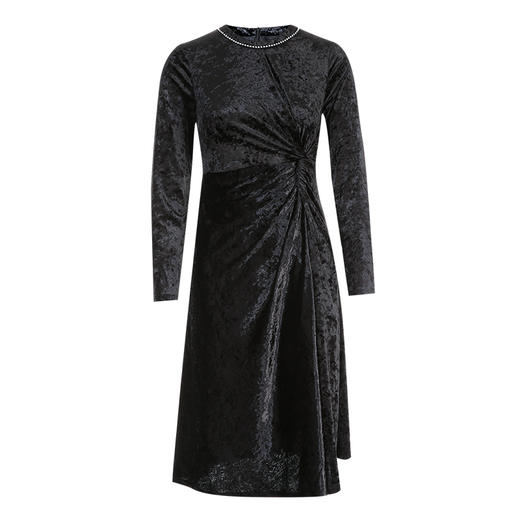 EITIE爱特爱优雅法式复古丝绒暗纹收腰黑色连衣裙秋季新款C2407402（轻微浮色 ，不要跟浅色系衣服一起穿/洗） 商品图5