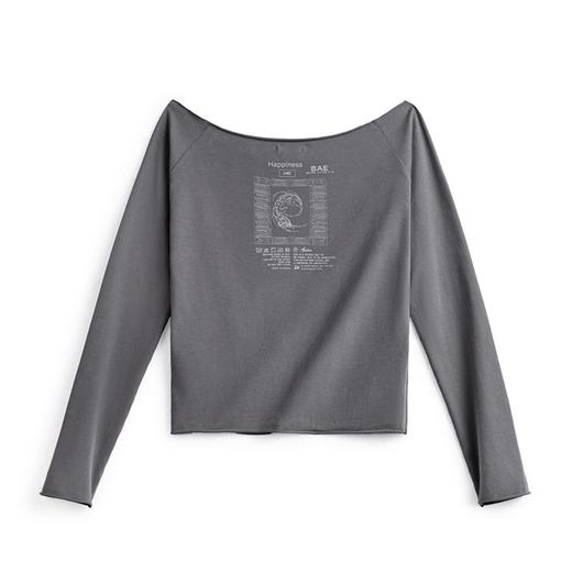 马登一字领幸运锦鲤印花长袖设计感气质t恤纯色修身显瘦打底衫春秋女 商品图6