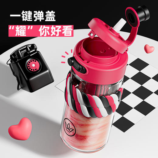 夏季大容量高硼硅玻璃杯子女生高颜值双饮茶水分离吸管杯男随手杯幼儿园开学季学生水杯 商品图3