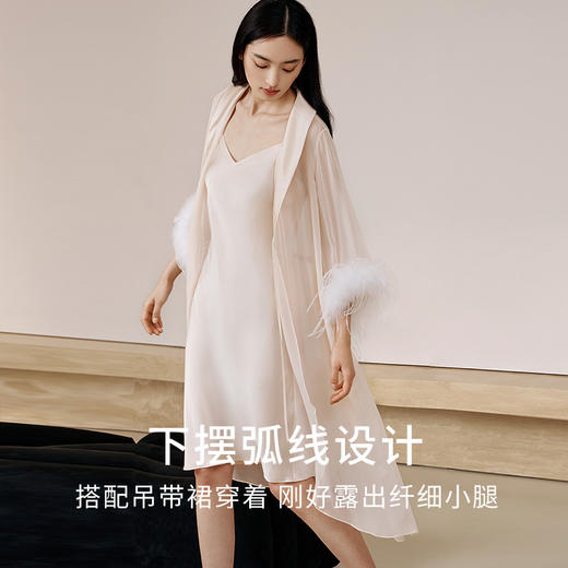 【逸羽华裳】真丝睡袍女100%桑蚕丝奢华多穿轻盈优雅睡衣吊带金三塔  YSFEC102 商品图5