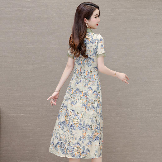 款中式印花裙中长款A字裙QYM-MJE8843 商品图2