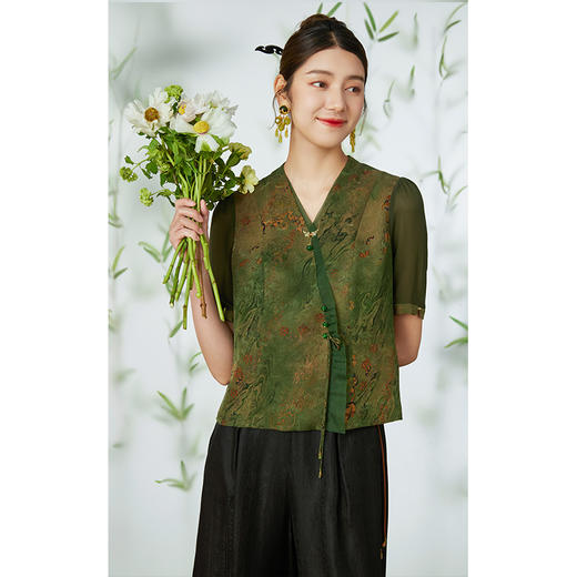 【银海生花】【香云纱】乔万尼衬衫24mm重磅真丝国风设计短上衣EM2C827 商品图1
