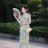 网纱印花无袖，改良版绿色修身旗袍SJT676 商品缩略图3