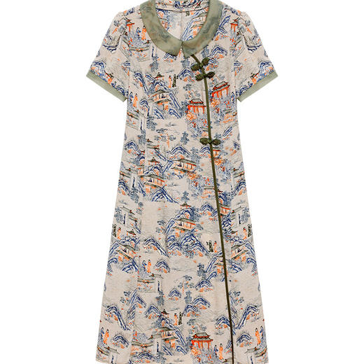 款中式印花裙中长款A字裙QYM-MJE8843 商品图4