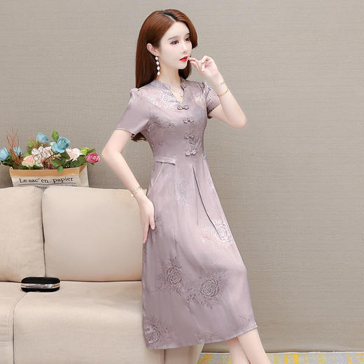 复古盘扣改良旗袍裙QYM-YM-22A8837-Y 商品图1