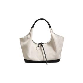 韩系蝴蝶结小众帆布拼接单肩腋下包大容量简约通勤时尚手提托特包