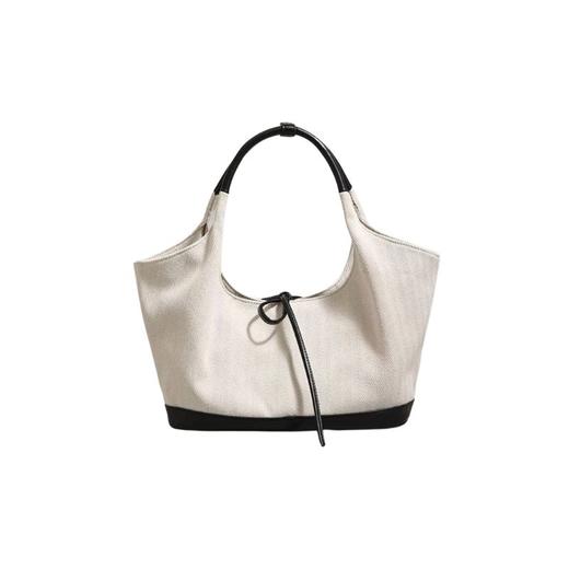 韩系蝴蝶结小众帆布拼接单肩腋下包大容量简约通勤时尚手提托特包 商品图0