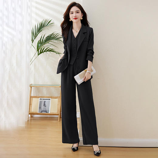 HR WS28339简约时尚纯色OL风西服阔腿裤三件套 商品图2