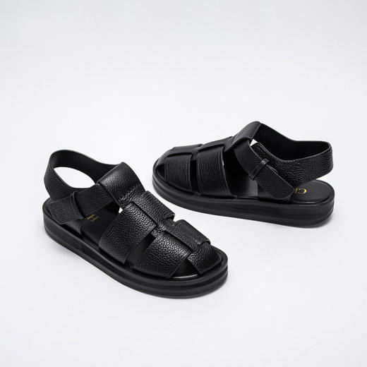 CHCH2024夏季女鞋包头真皮平底猪笼鞋复古缕空编织罗马鞋女鞋 商品图4